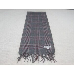 Hickey Freeman Scarf Wool Cashmere‎ Fringe Light Gray Plaid